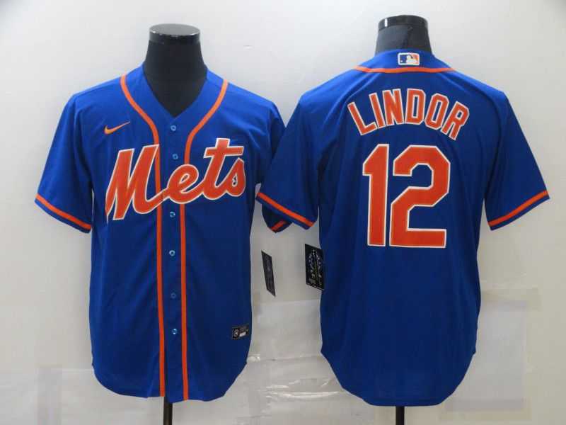Men New York Mets 12 Lindor Blue Game Nike MLB Jerseys